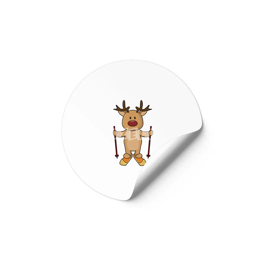 Reindeer as Skier with Skis and Ski poles Etiket