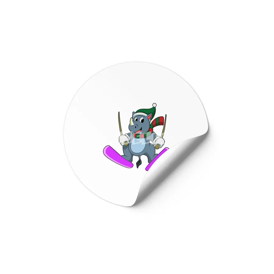 Rhino as Ski jumper with Skis & Scarf Etiket