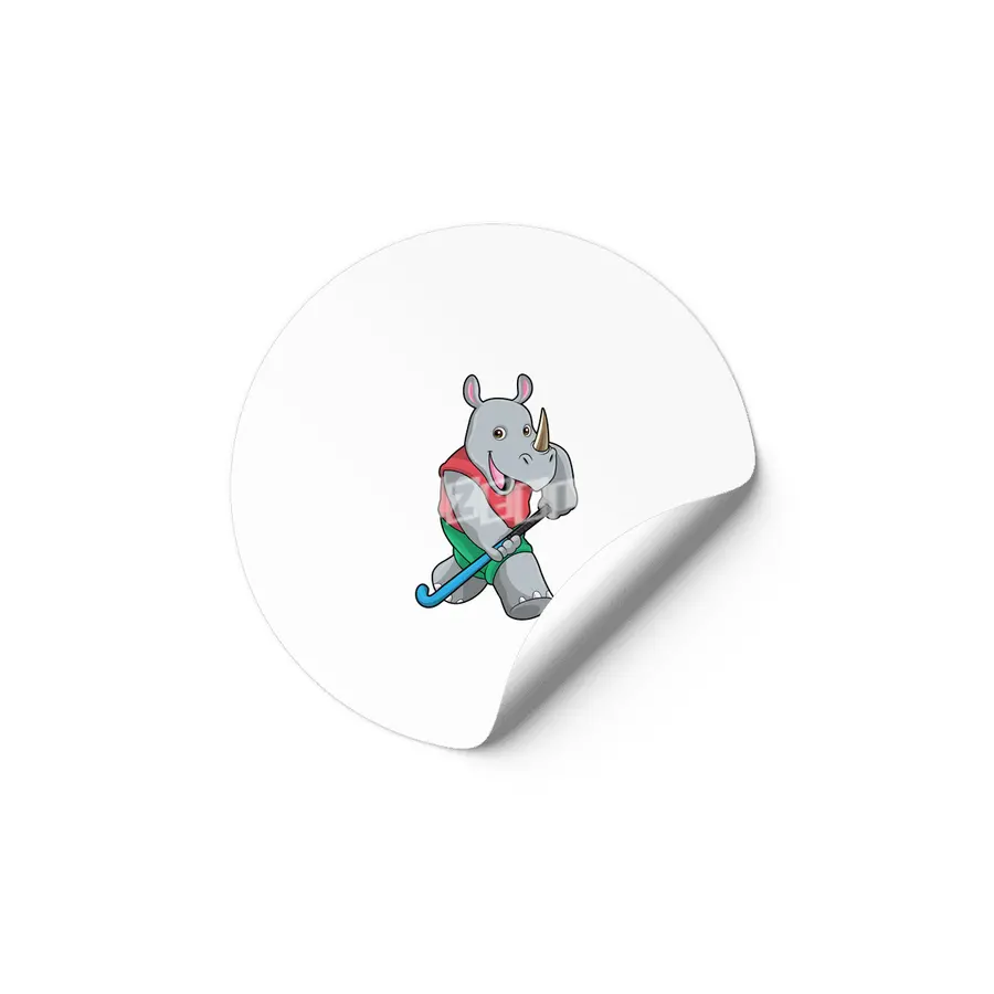 Rhino at Hockey with Hockey bat Etiket
