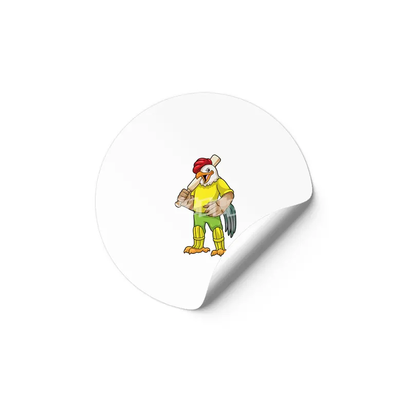 Rooster as Batsman with Cricket bat Etiket