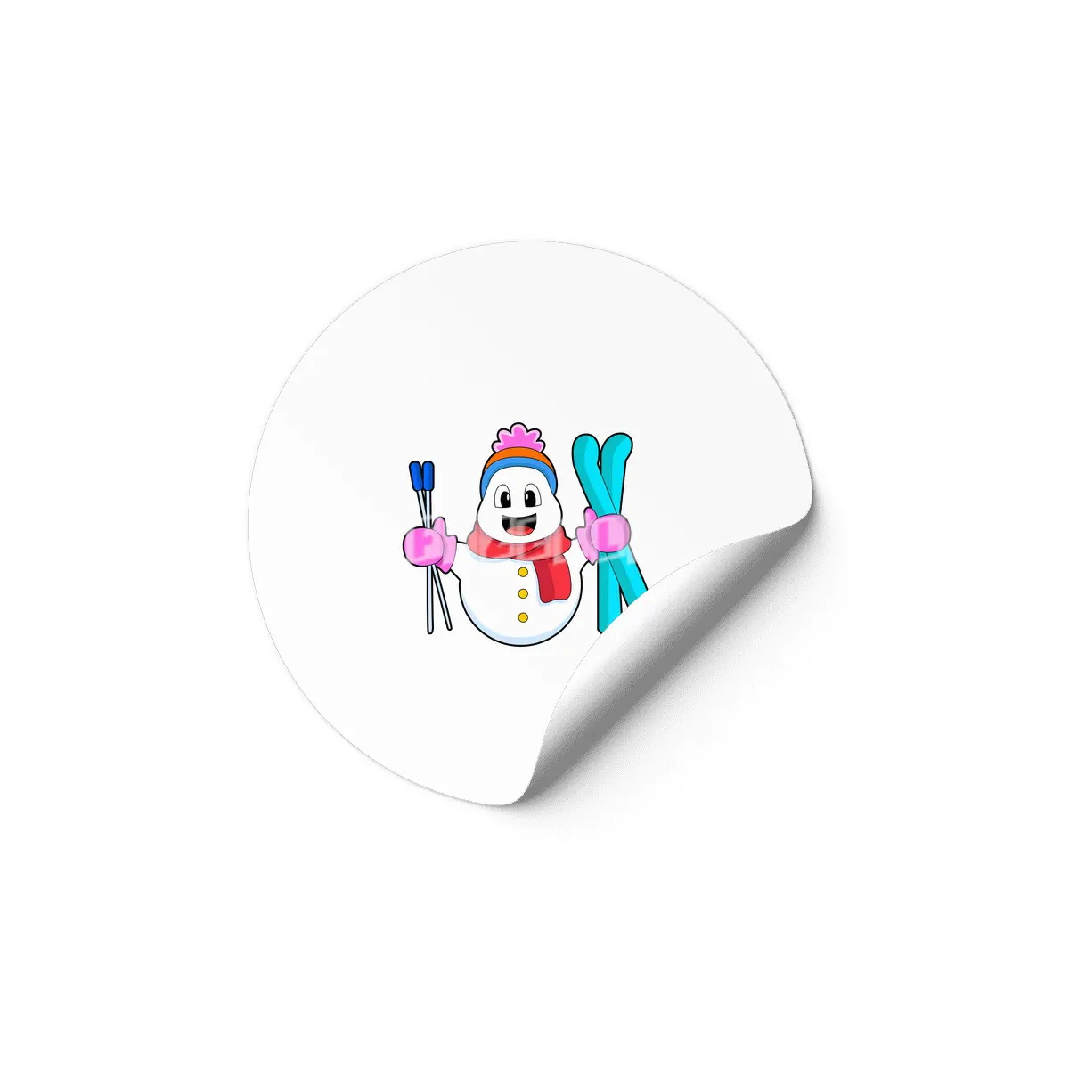 Snowman as Skier with Ski Etiket