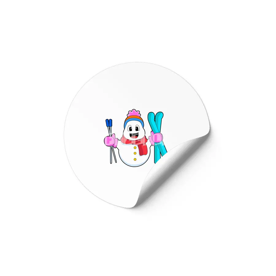 Snowman as Skier with Ski Etiket