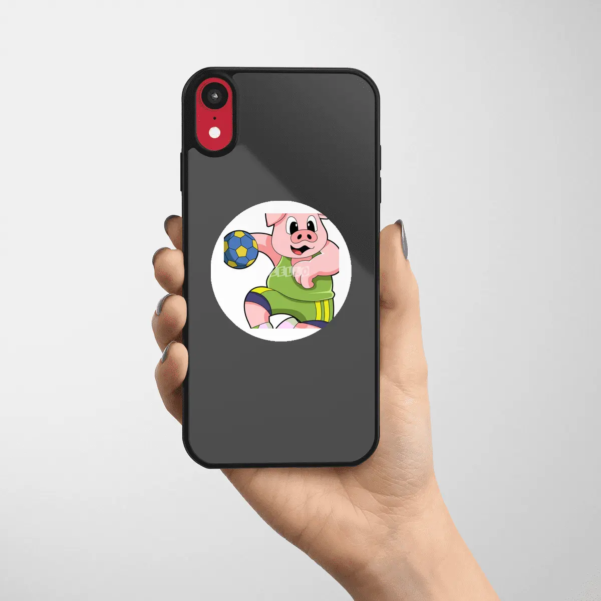 Pig as Handball player with Handball Etiket