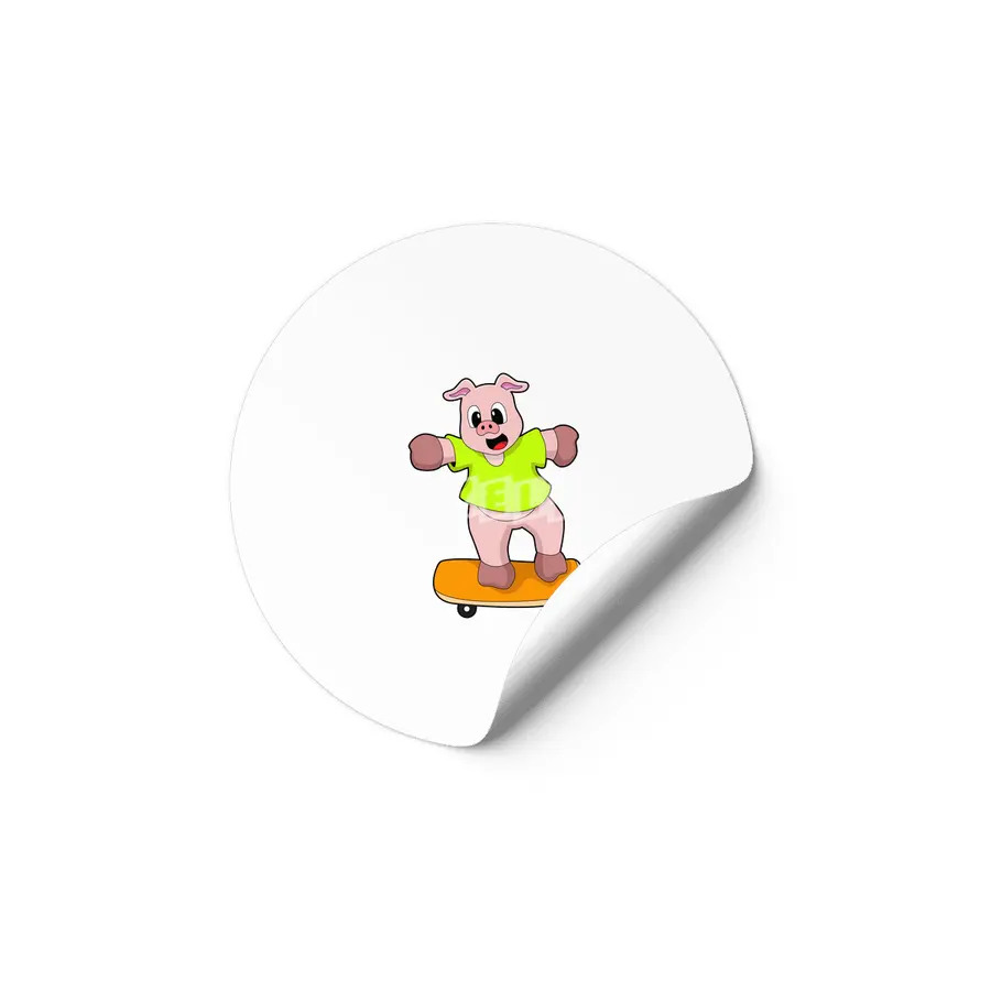 Pig as Skater on Skateboard Etiket