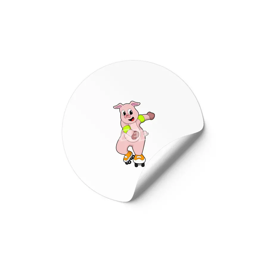 Pig as Skater with Inline skates Etiket