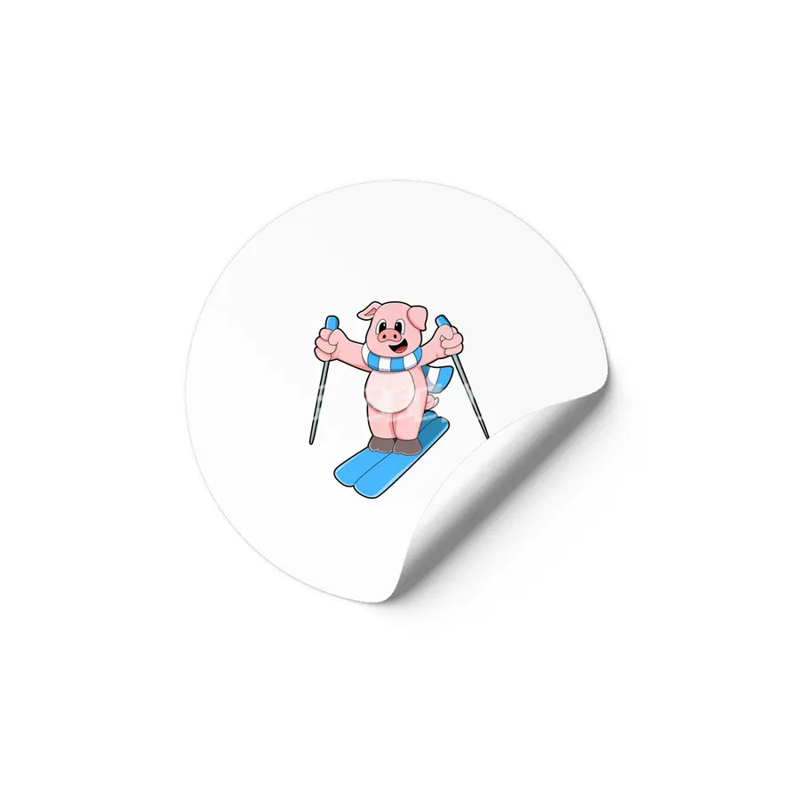 Pig as Skier with Ski Scarf & Ski poles Etiket