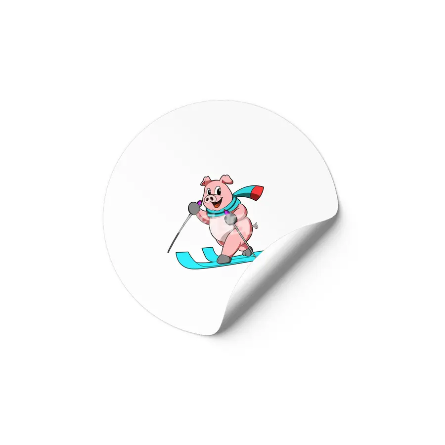 Pig as Skier with Skis Etiket