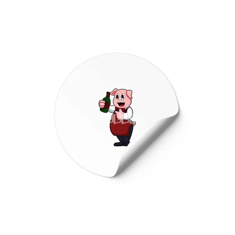 Pig as Waiter with Bottle of Red wine Etiket