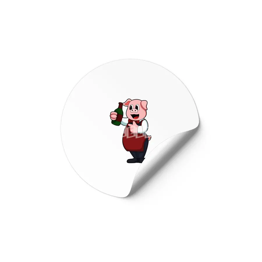 Pig as Waiter with Bottle of Red wine Etiket