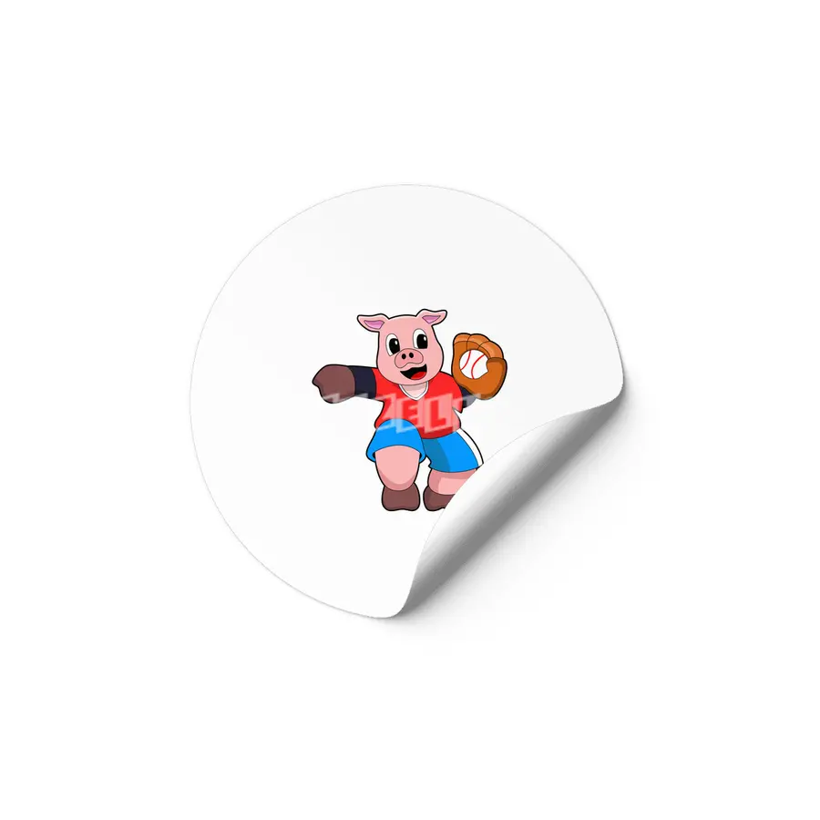 Pig at Baseball with Baseball glove Etiket