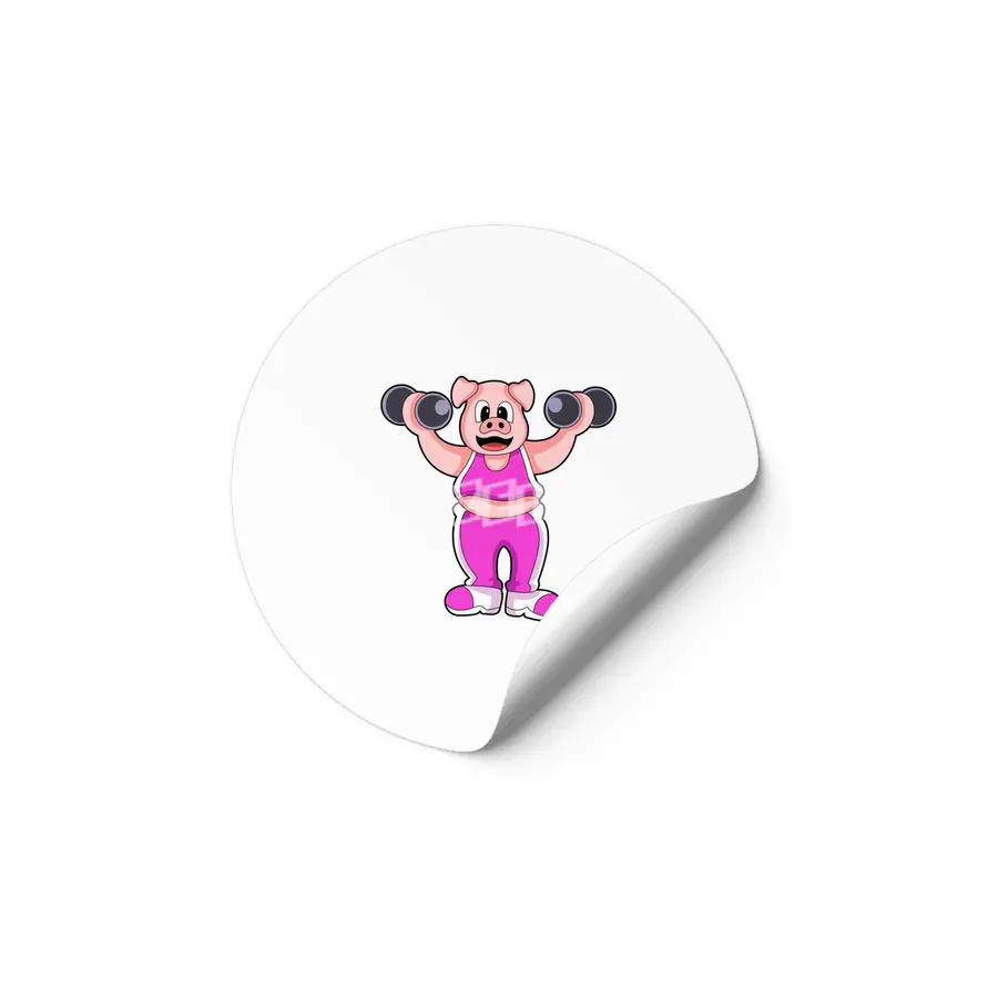 Pig at Bodybuilding with Dumbbells Etiket