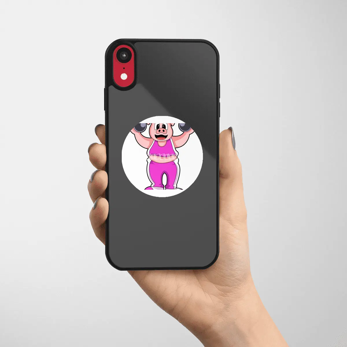 Pig at Bodybuilding with Dumbbells Etiket