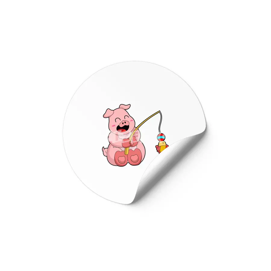 Pig at Fishing with Fish Etiket