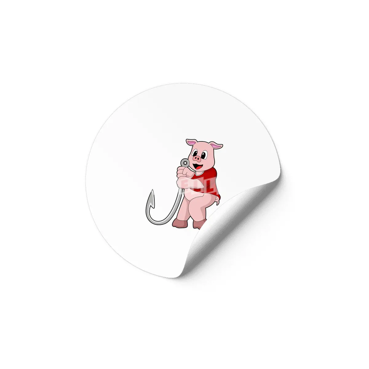 Pig at Fishing with Fish hook Etiket