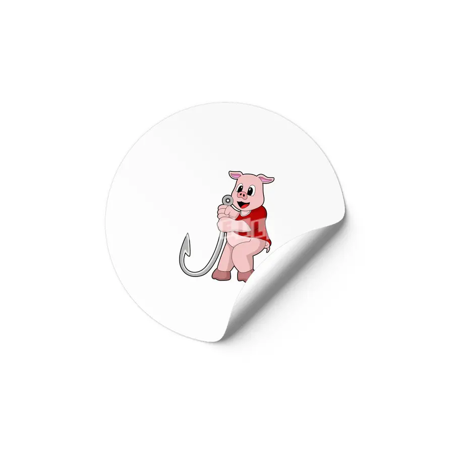 Pig at Fishing with Fish hook Etiket