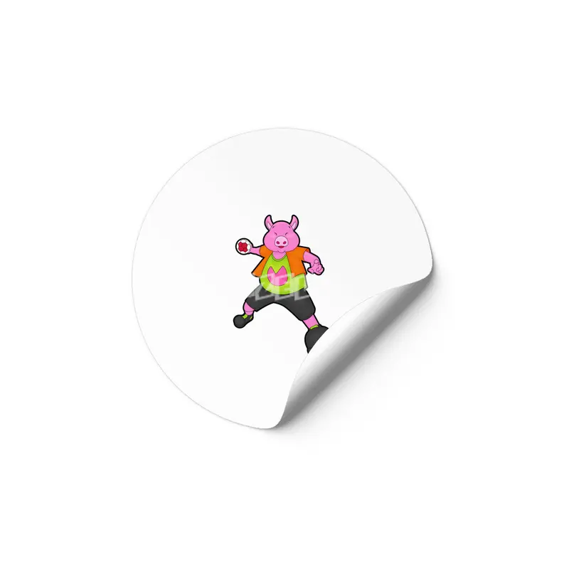 Pig at Handball player with Handball Etiket