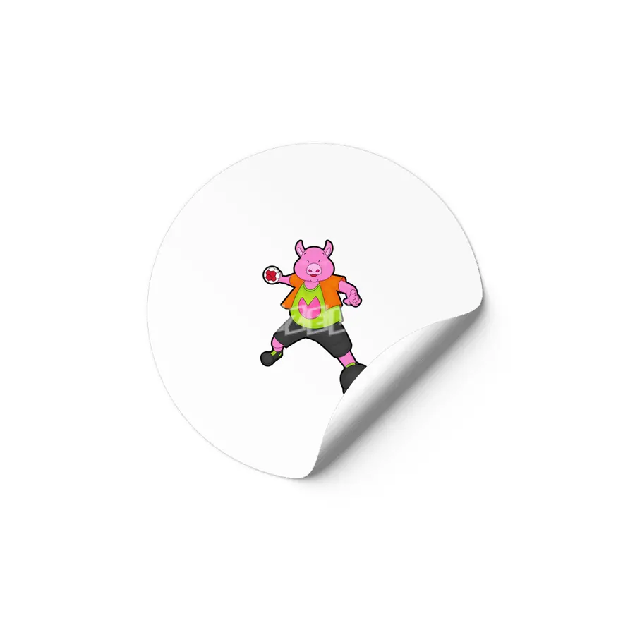 Pig at Handball player with Handball Etiket