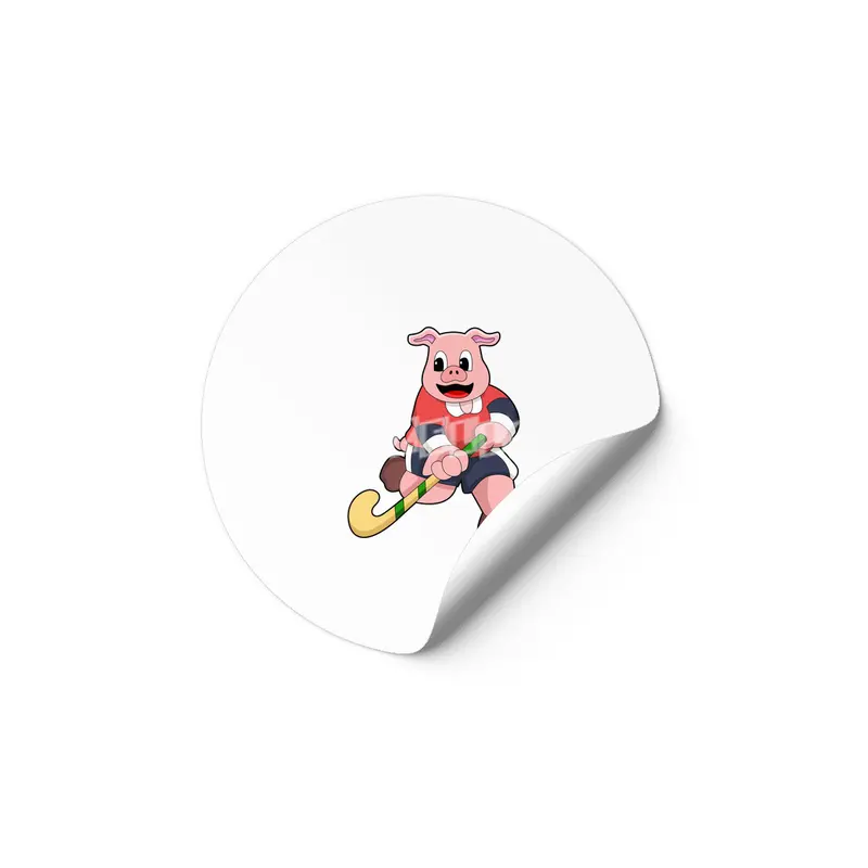 Pig at Hockey with Hockey bat Etiket