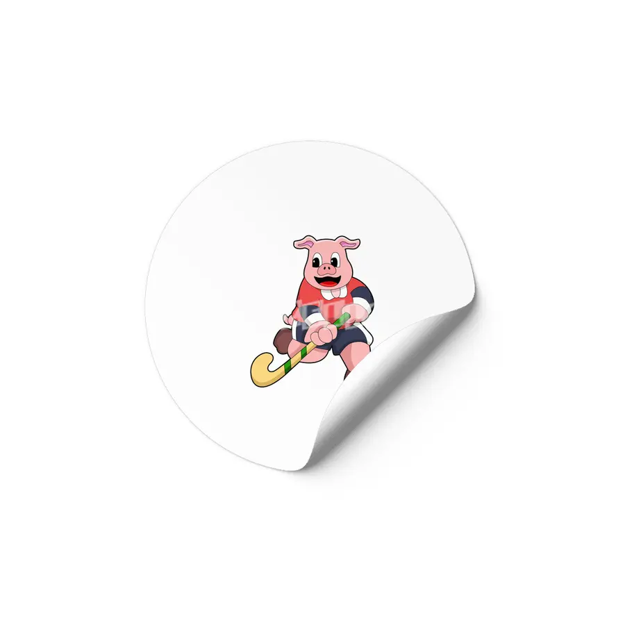 Pig at Hockey with Hockey bat Etiket