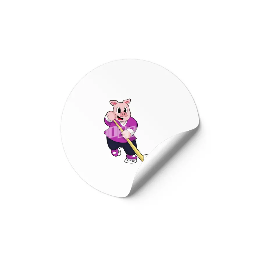 Pig at Ice hockey with Ice hockey stick Etiket