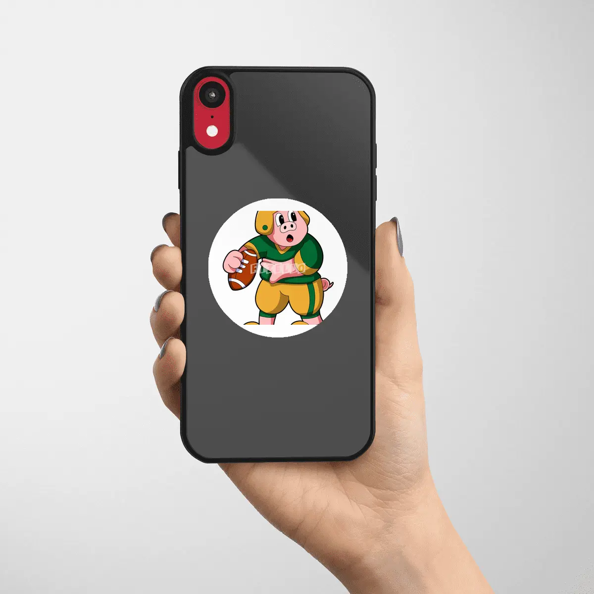 Pig at Sports with Football & Helmet Etiket