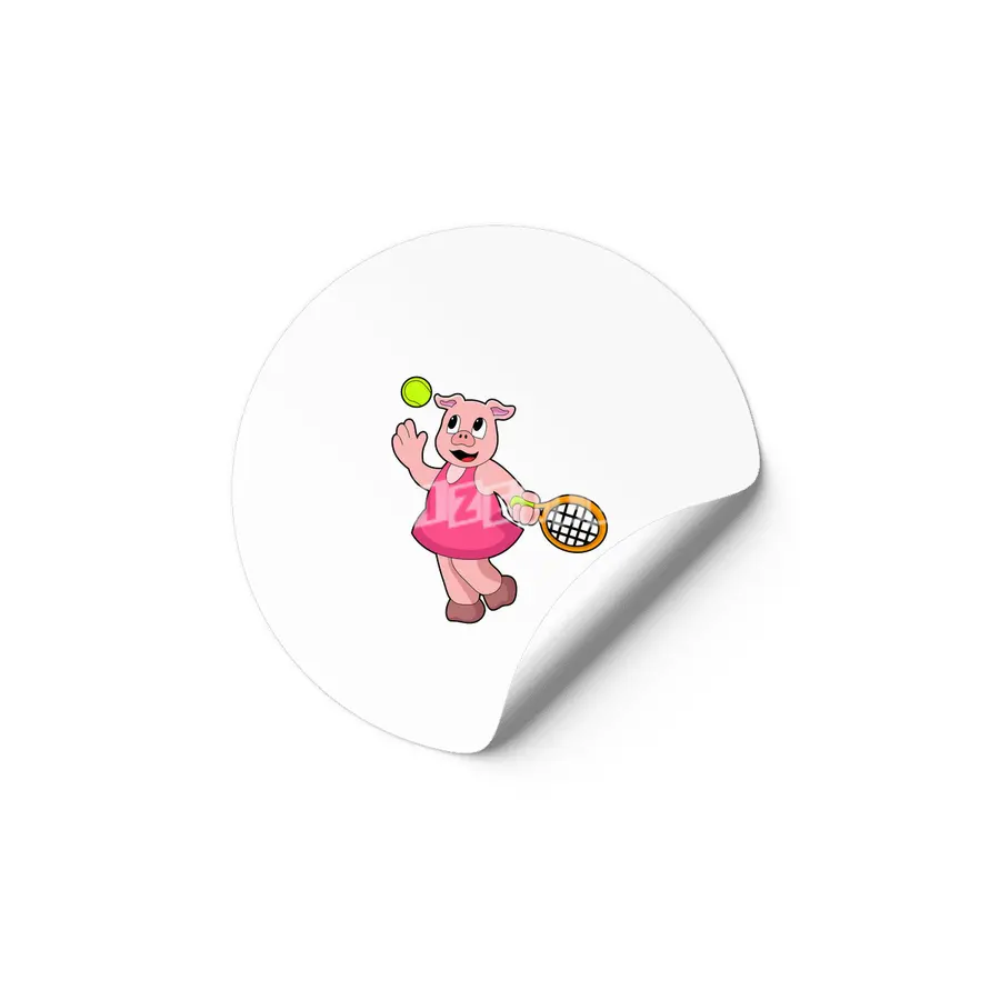 Pig at Tennis with Tennis racket Etiket