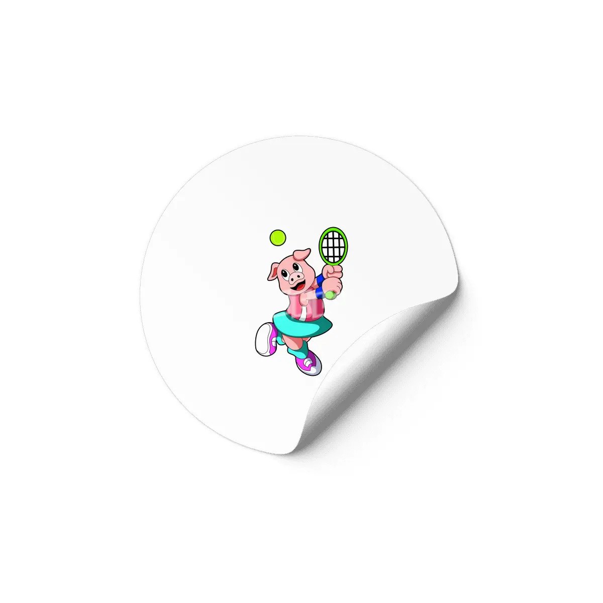 Pig at Tennis with Tennis racket & Skirt Etiket