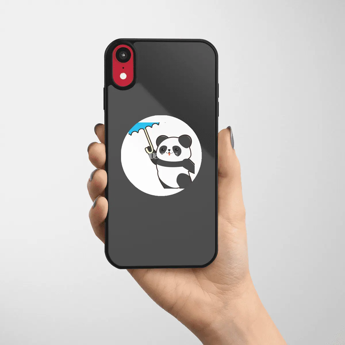 Panda at Rain with Umbrella Etiket