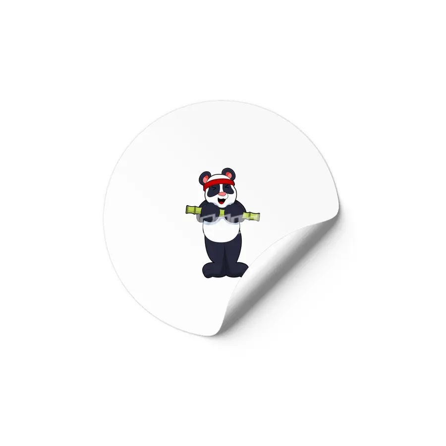 Panda at Work out with Bamboo Weight Etiket