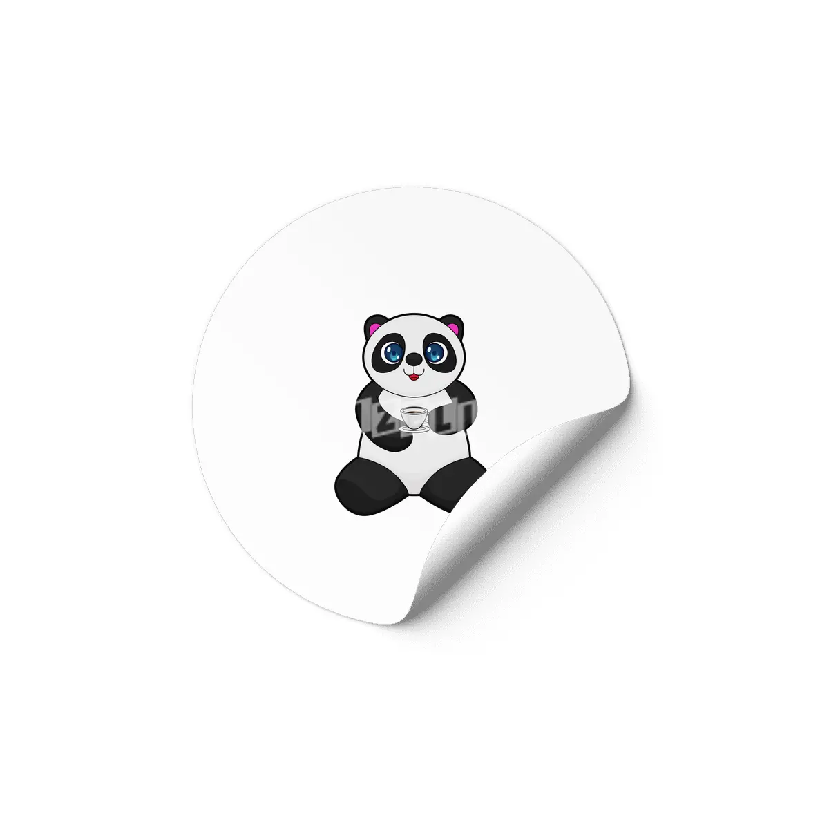 Panda with Cup of Coffee Etiket