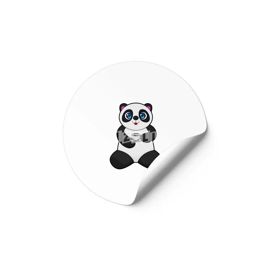 Panda with Cup of Coffee Etiket