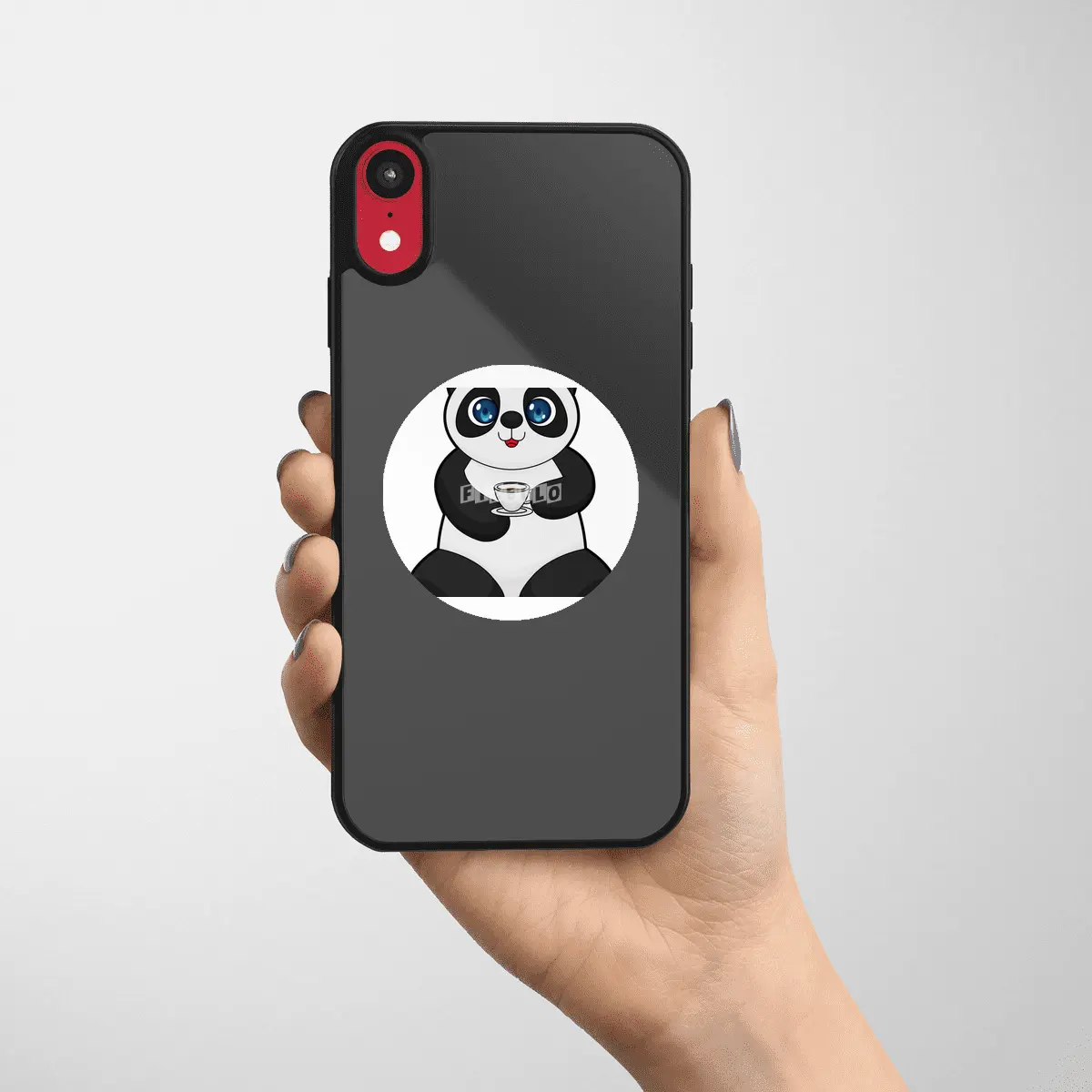 Panda with Cup of Coffee Etiket