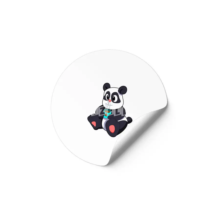 Panda with Cup of Coffee Etiket