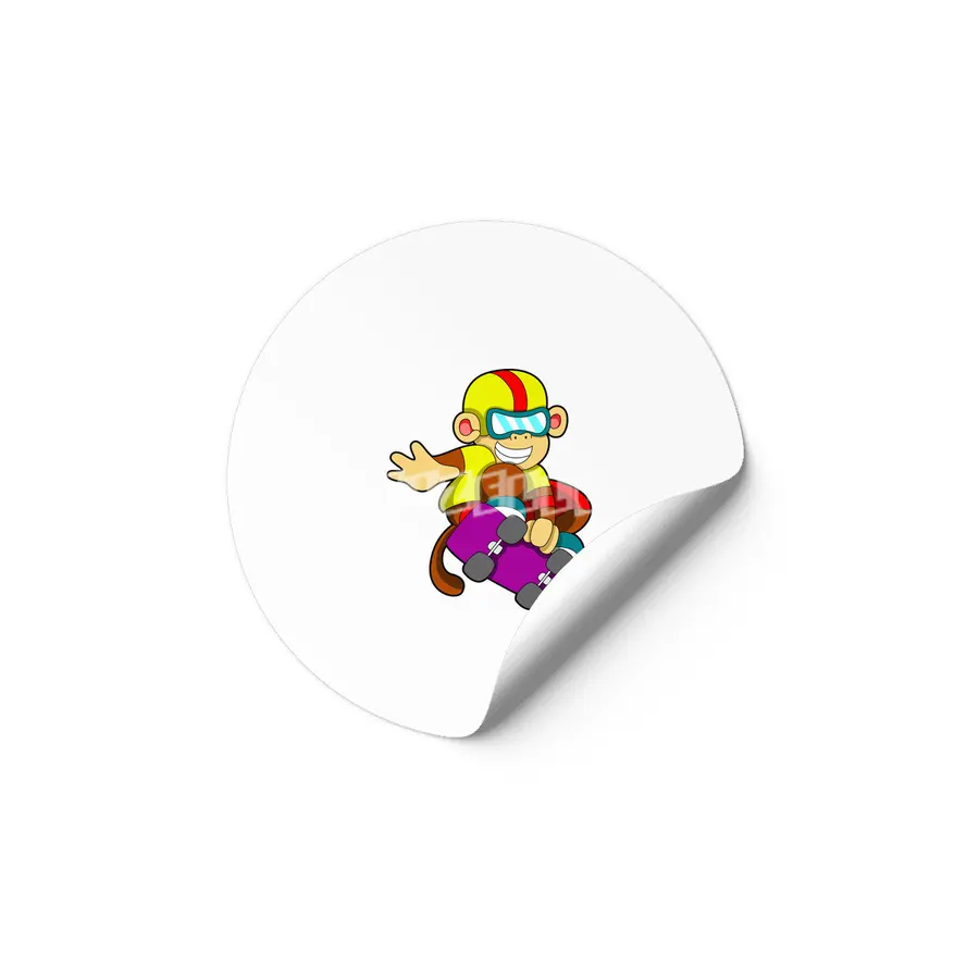 Monkey as Skater with Skateboard & Helmet Etiket