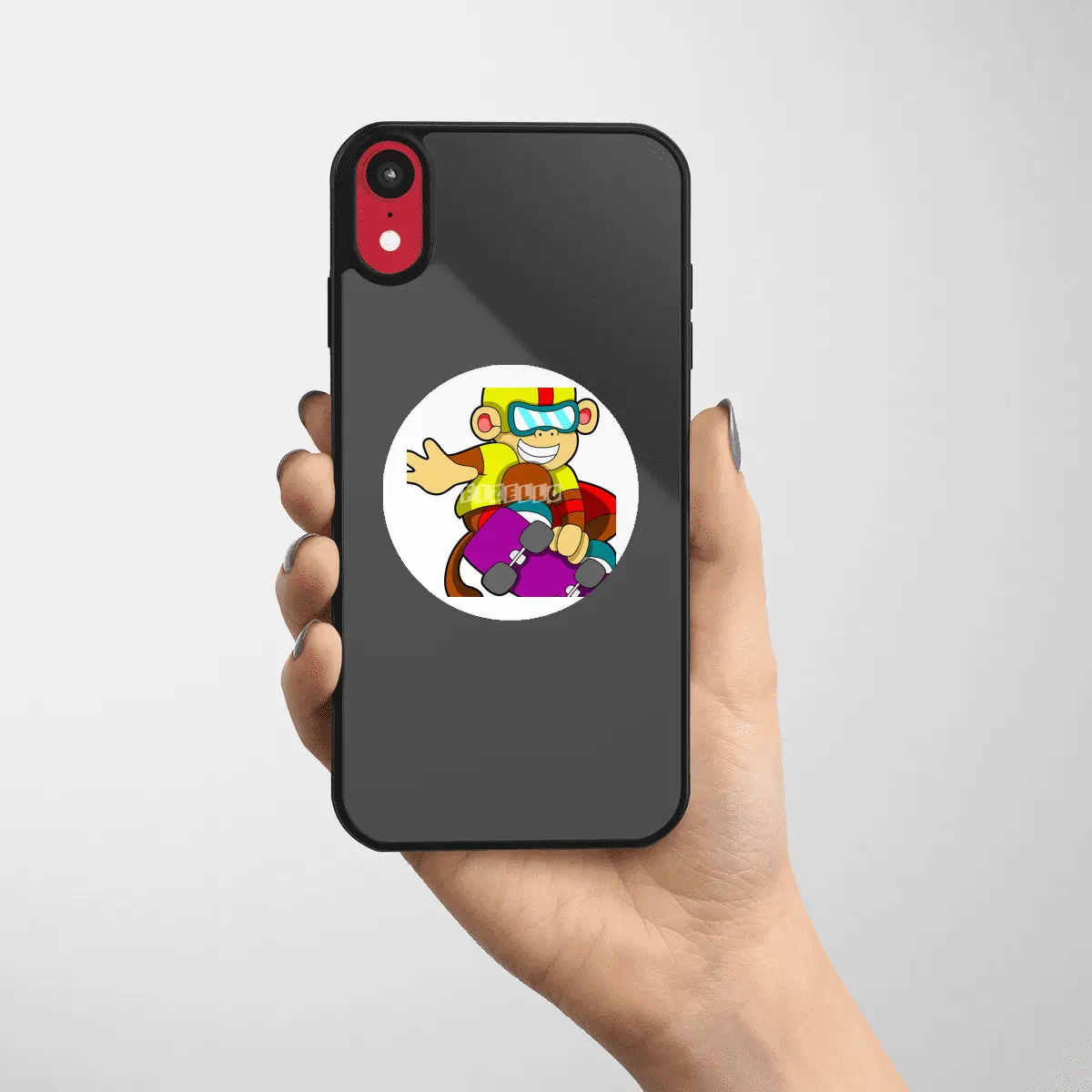 Monkey as Skater with Skateboard & Helmet Etiket