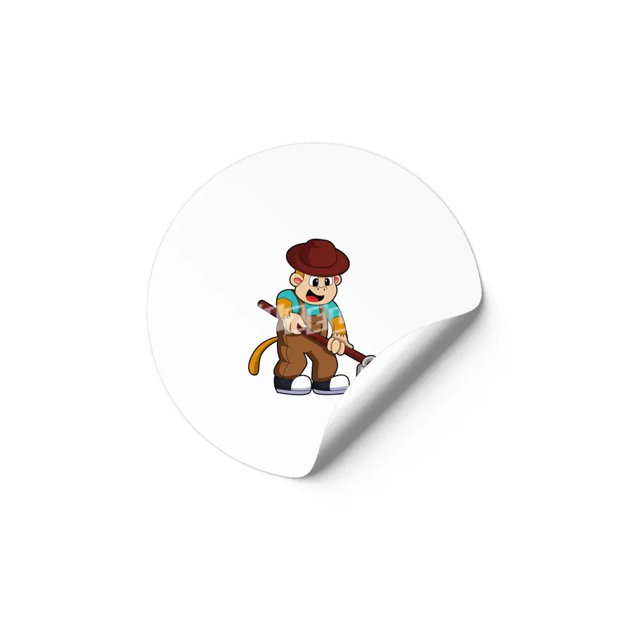 Monkey at Farmer with Rake Etiket