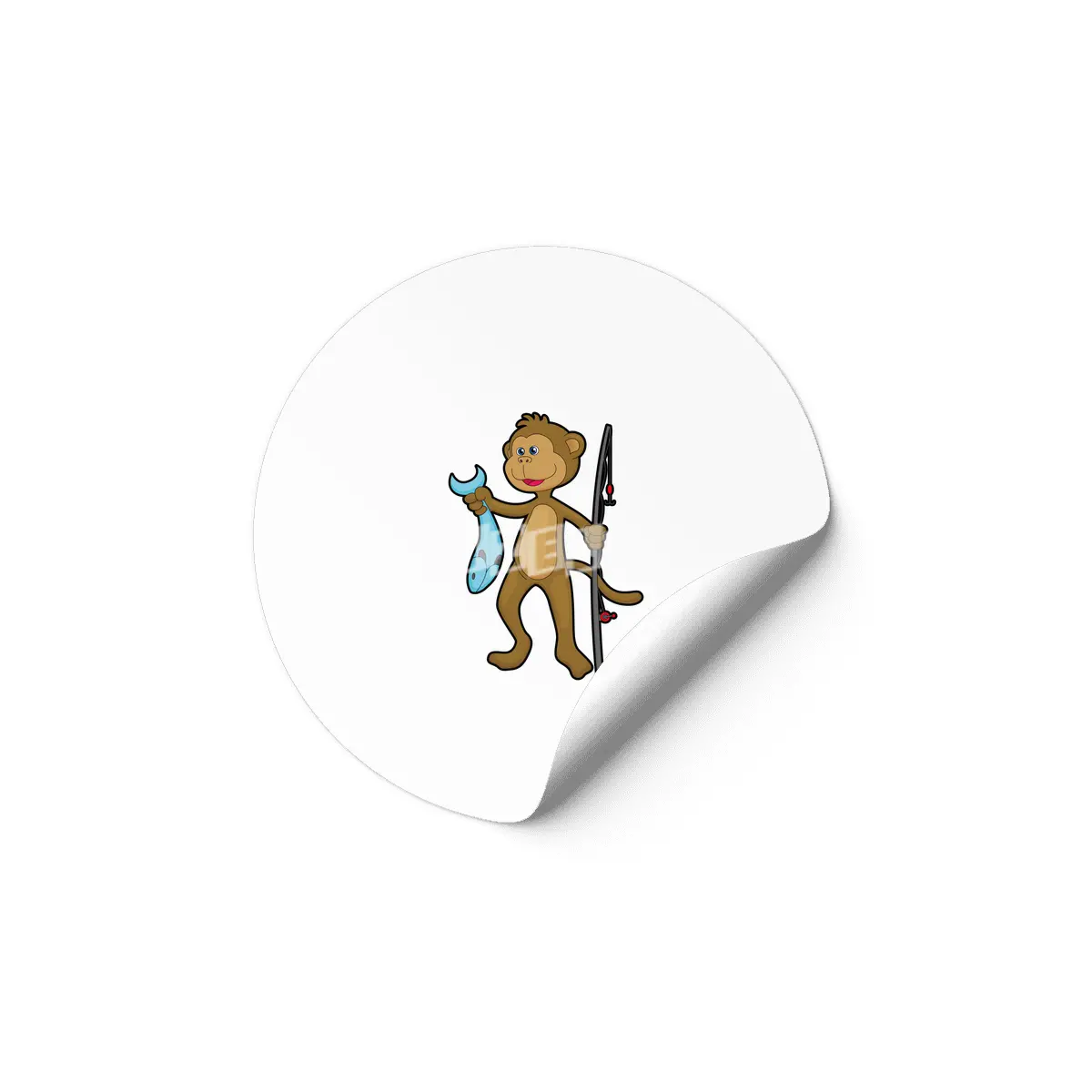 Monkey at Fishing with Fishing rod & Fish Etiket