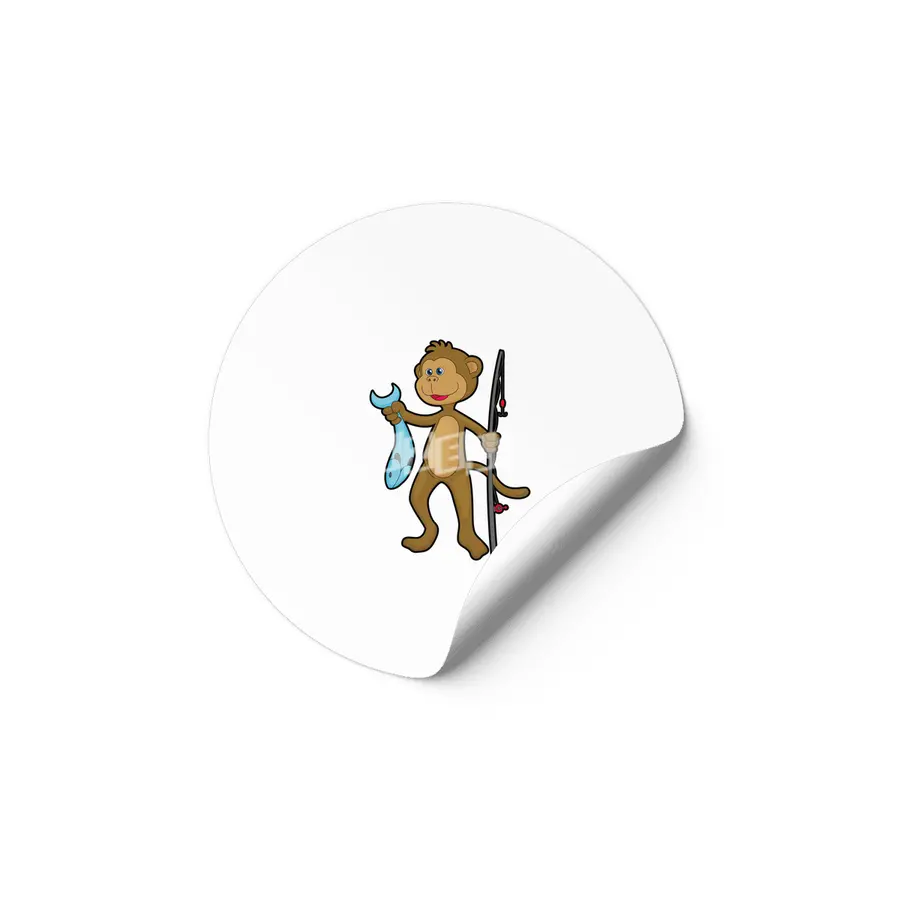 Monkey at Fishing with Fishing rod & Fish Etiket