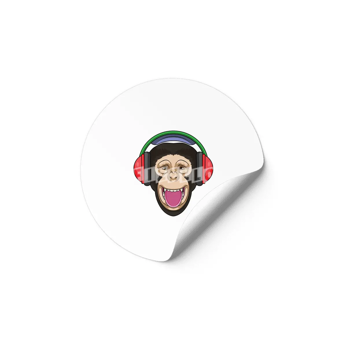 Monkey at Music with Headphone Etiket