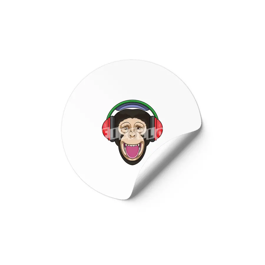 Monkey at Music with Headphone Etiket
