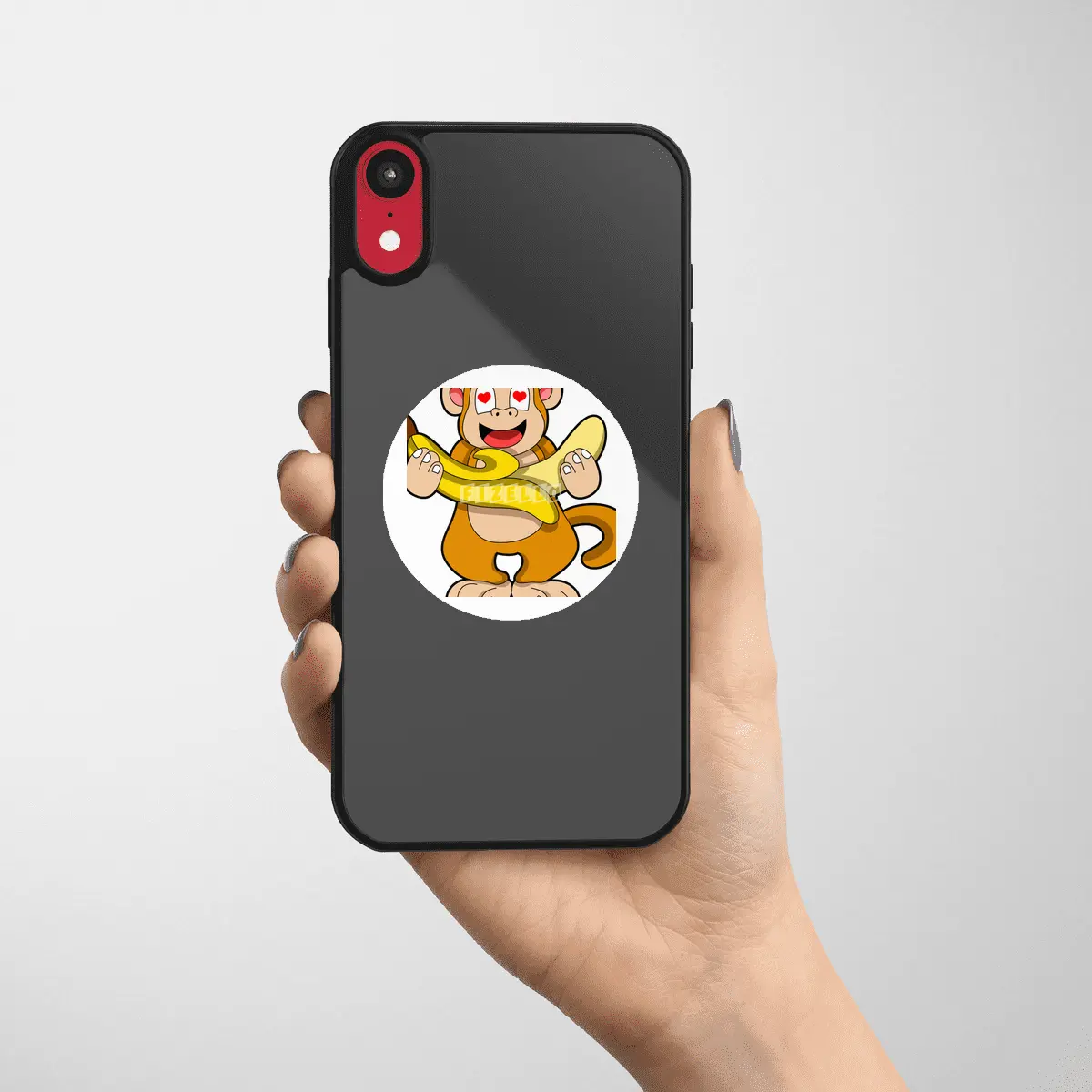 Monkey with Banana & Hearts Etiket