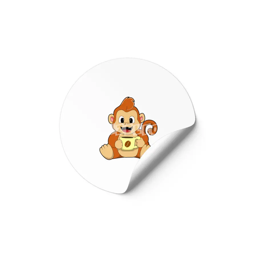 Monkey with Cup of Coffee Etiket