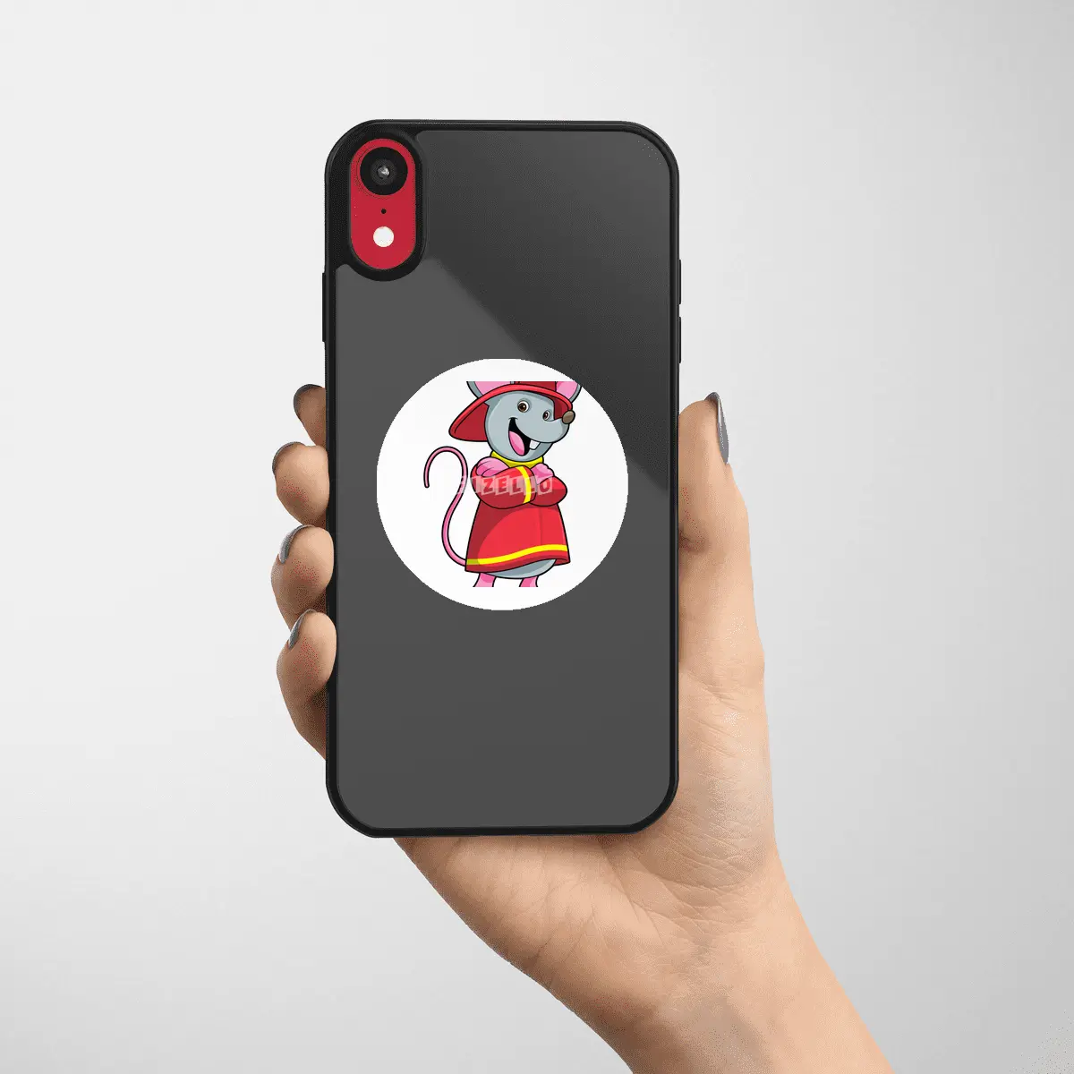 Mouse as Firefighter with Helmet Etiket