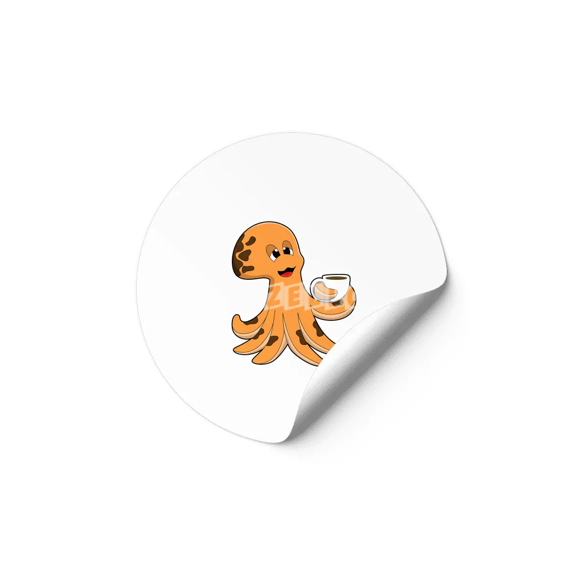 Octopus with Cup of Coffee Etiket