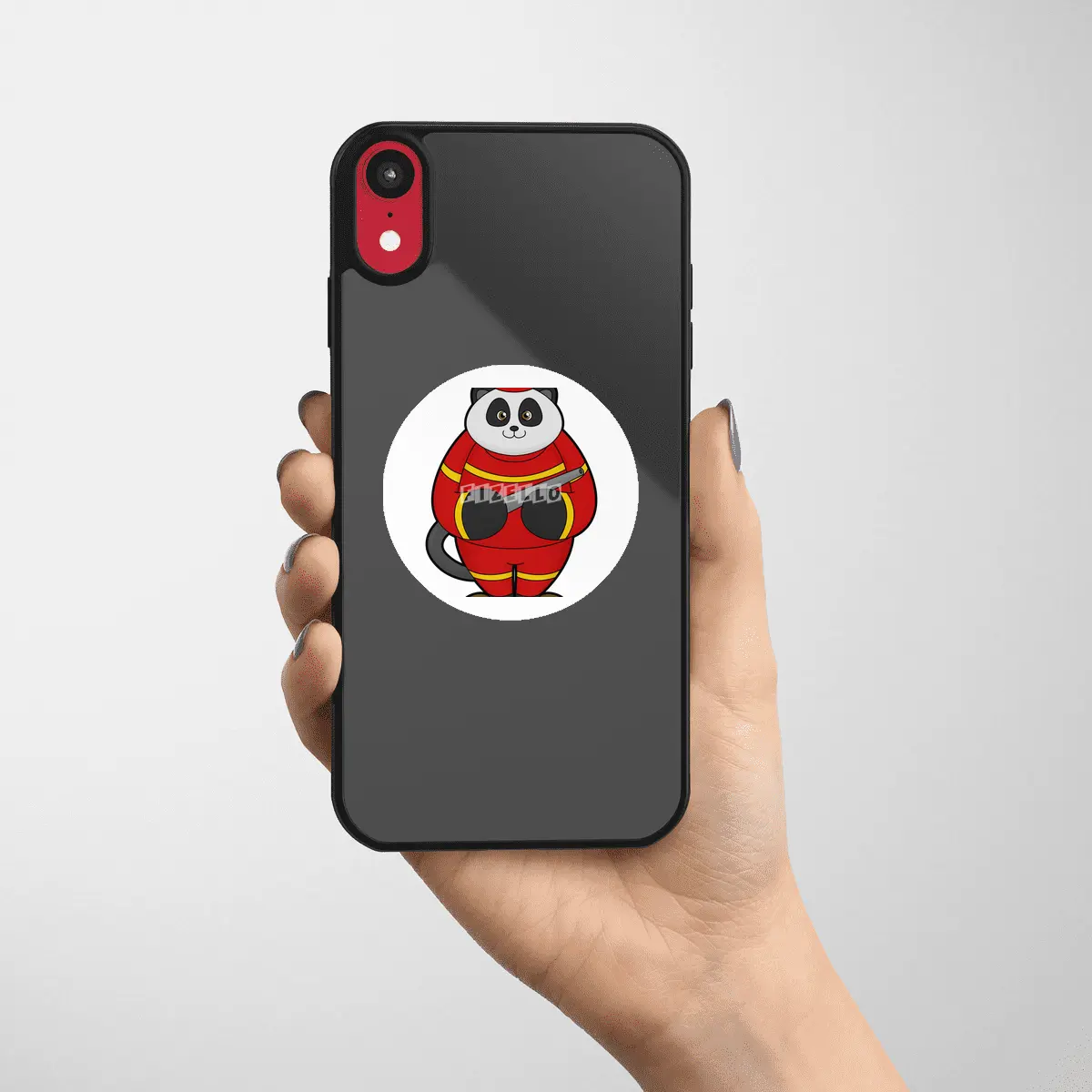 Panda as Firefighter with Hose Etiket