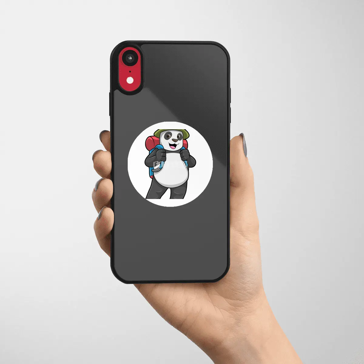 Panda as Hiker with Backpack Etiket