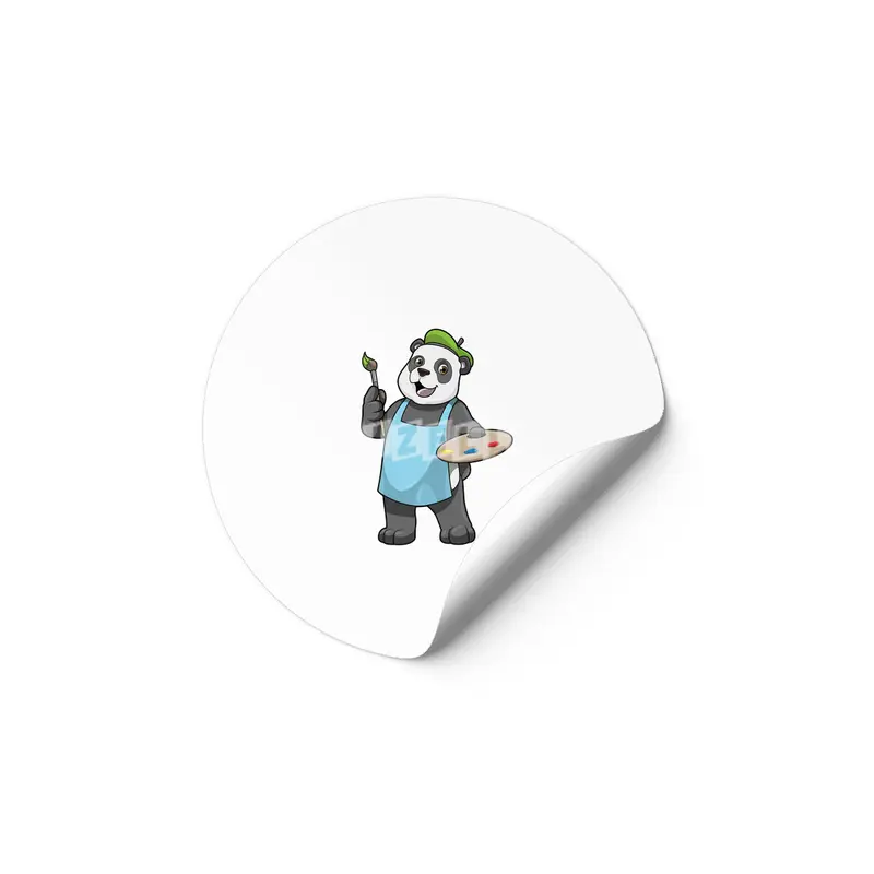 Panda as Painter with Brush & Colour Etiket