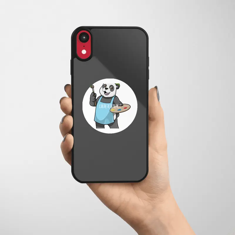 Panda as Painter with Brush & Colour Etiket