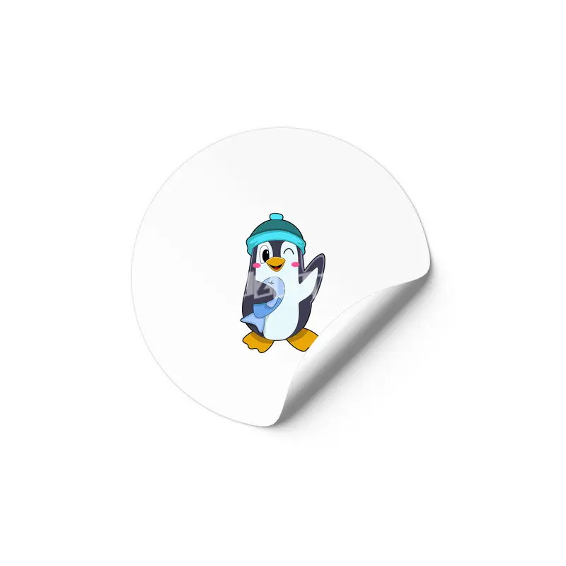 Penguin with Fish & Hat Etiket