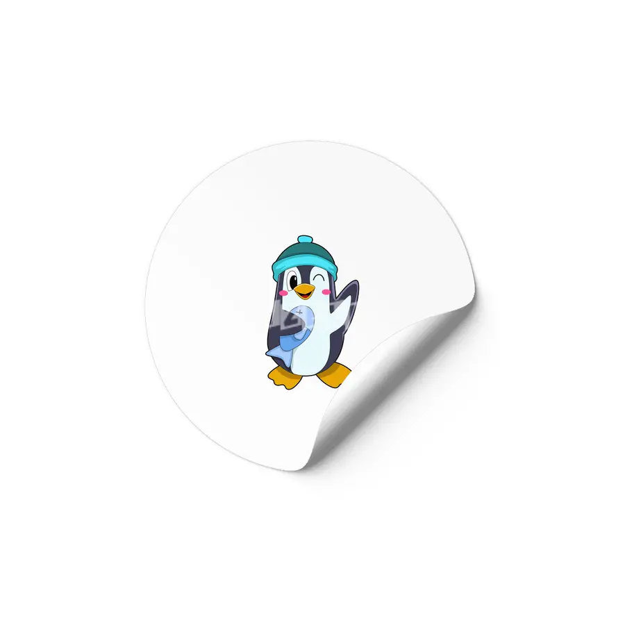 Penguin with Fish & Hat Etiket